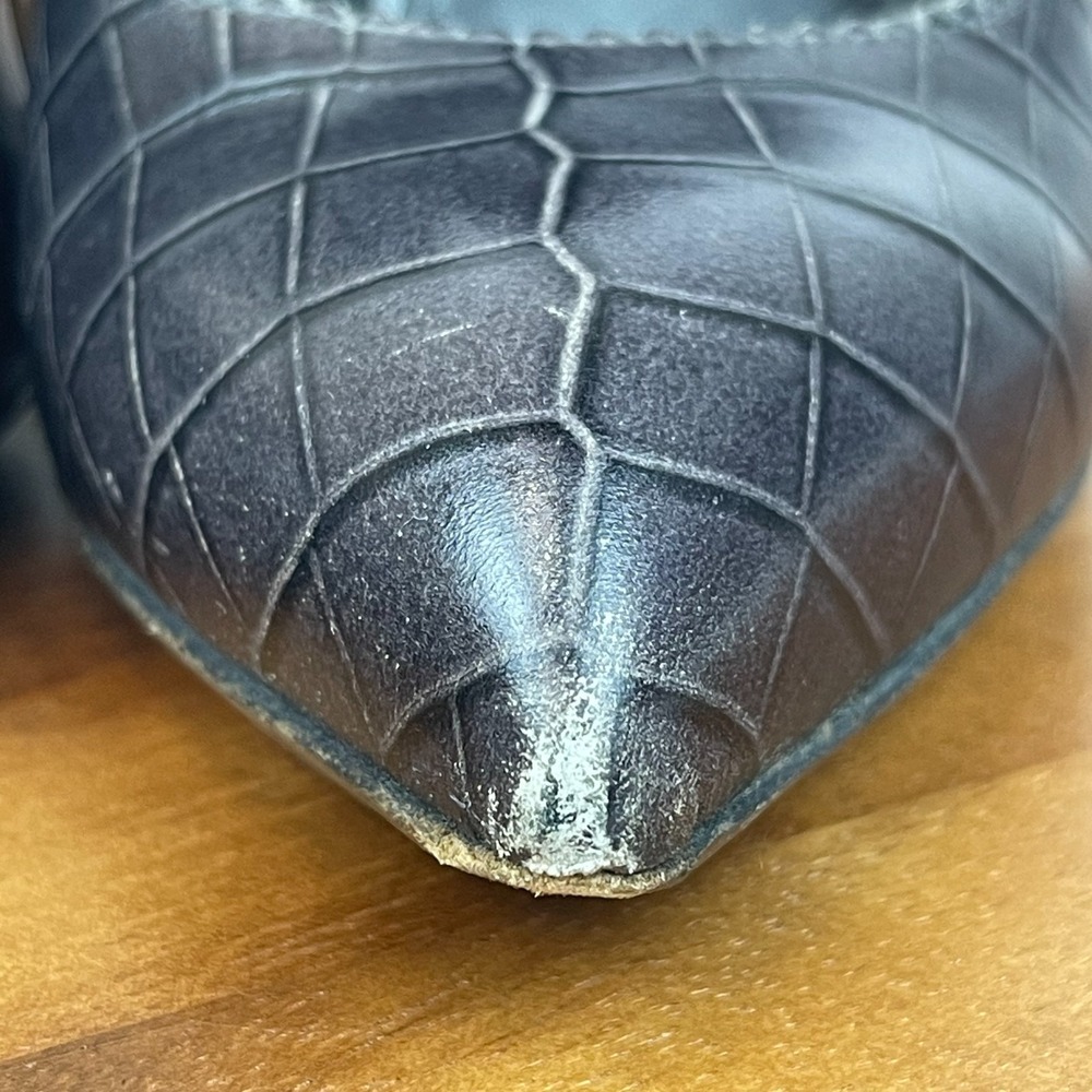 Womens YSL Saint Laurent Dark Gray Croc Print Leather Block Heels Size 36 US 6 - Picture 4 of 16